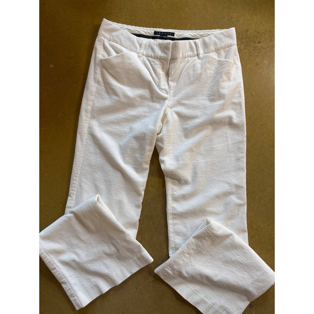 Theory Women's White Cotton Corduroy Mid Rise Boot Cut Flare Pants Size 6 Winter